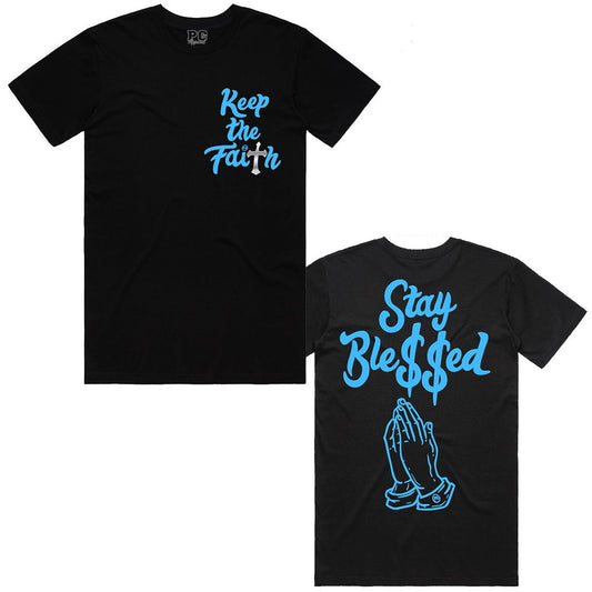 Pg Apparel T-Shirt - Keep The Faith - Black And Carolina - KFT100