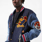 Crouching Tiger Denim Varsity Jacket - Dark Blue - 91628