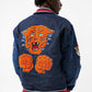 Crouching Tiger Denim Varsity Jacket - Dark Blue - 91628