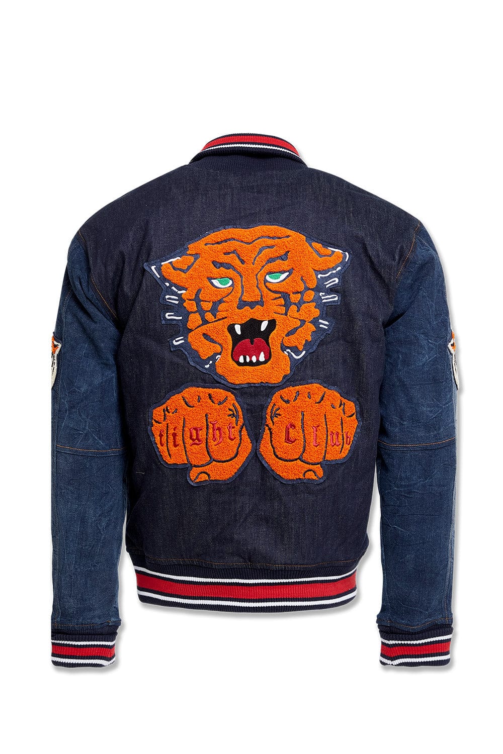 Crouching Tiger Denim Varsity Jacket - Dark Blue - 91628